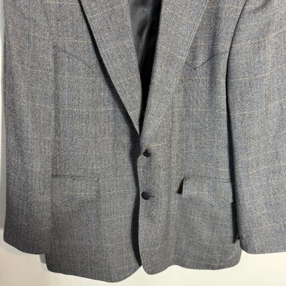 Circle S Western Plaid Wool Sport Coat Dinner Jacket Blazer Men 44R Brown Cowboy - Picture 7 of 14